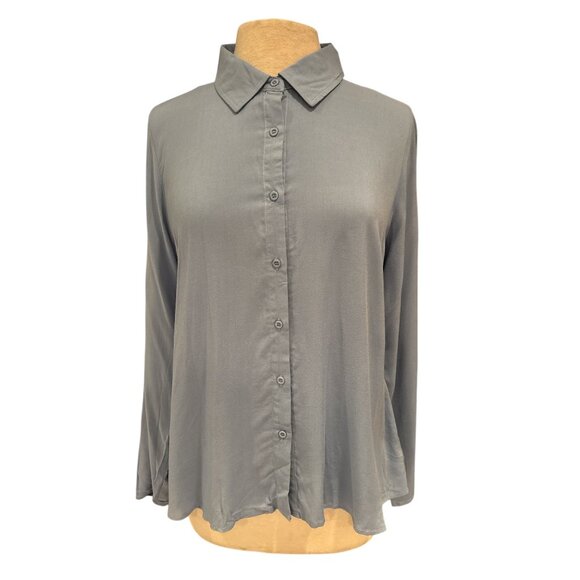 Andrée By Unit Womens Button-Up Shirt With Floral Embroidered Back Patch Long Sl - Picture 1 of 9